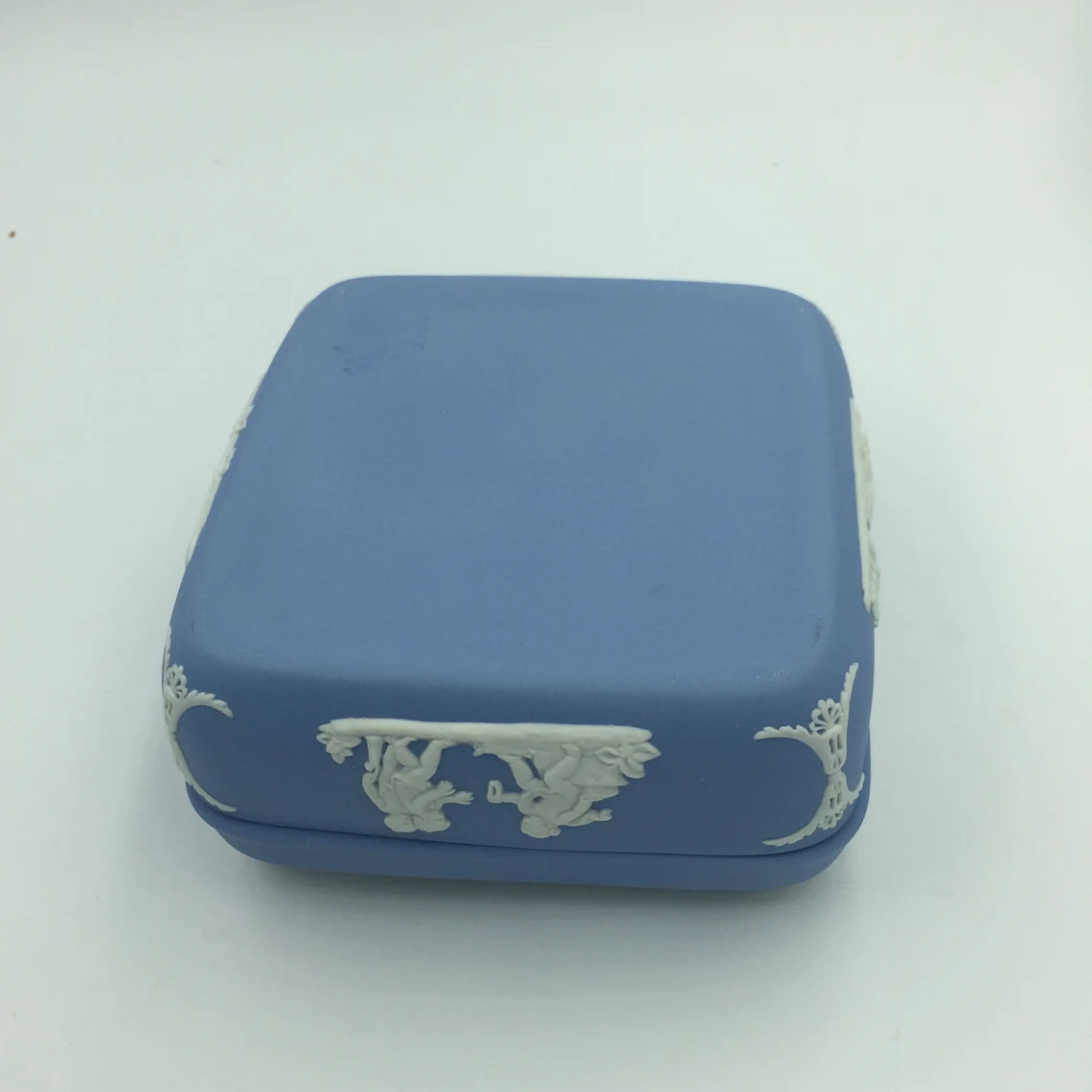 Vintage Wedgwood England Jasperware Blue Square Trinket Box - Royaltreasuryhouse