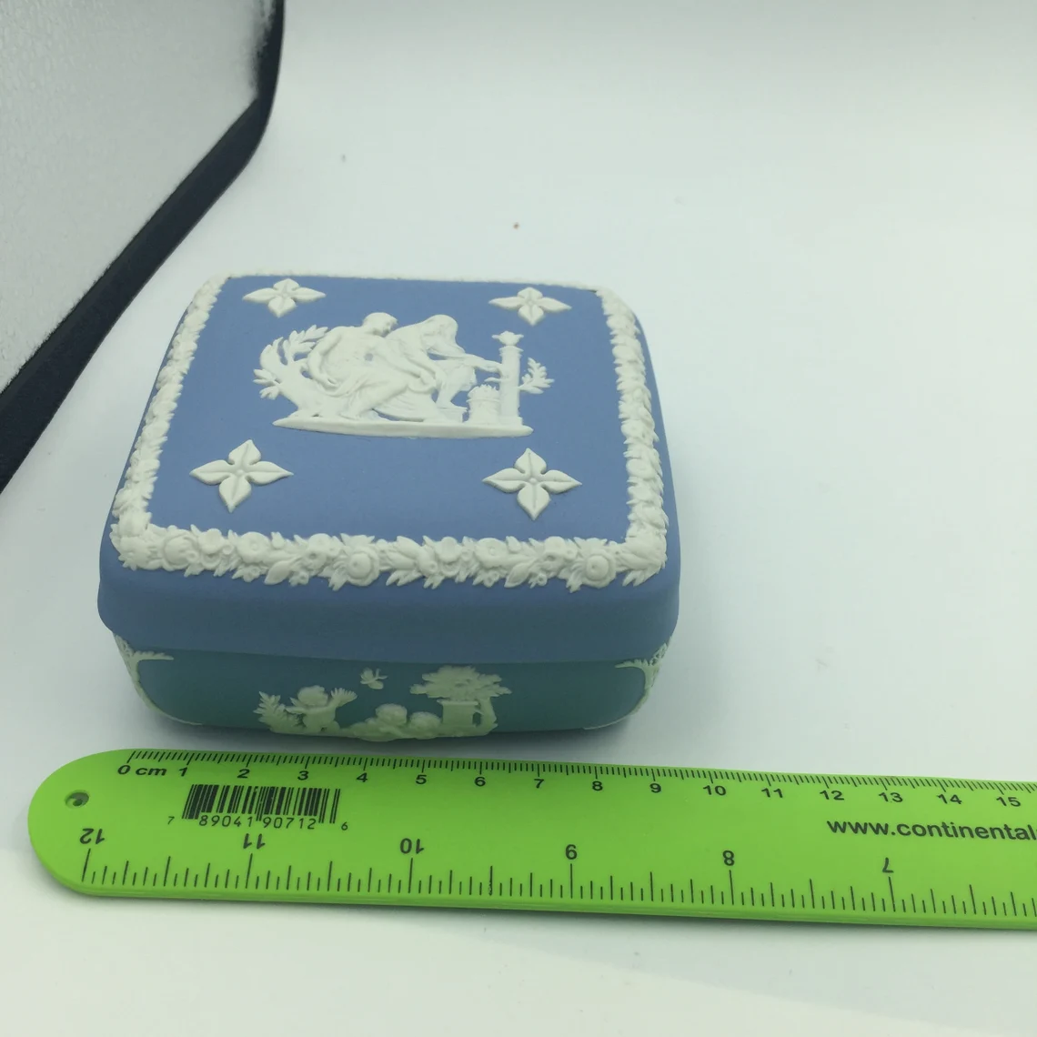 Vintage Wedgwood England Jasperware Blue Square Trinket Box - Royaltreasuryhouse