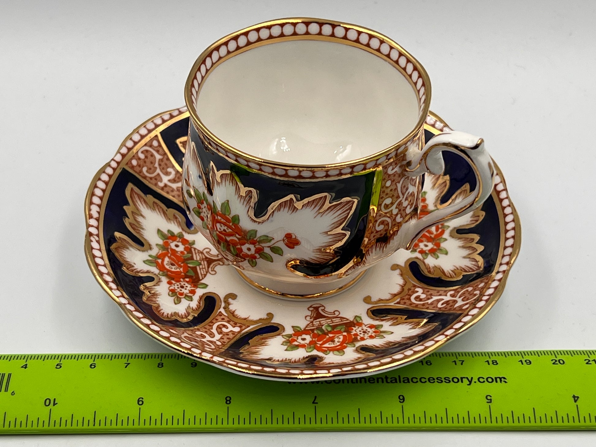 Royal Albert ROYALTY Bone China Blue Border Enameled Florals CUP & SAUCER - Royaltreasuryhouse