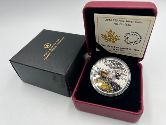 2014 Canada 1 oz Colorized Proof 20 Dollar Fine Silver Coin The Iconic Caribou - Royaltreasuryhouse