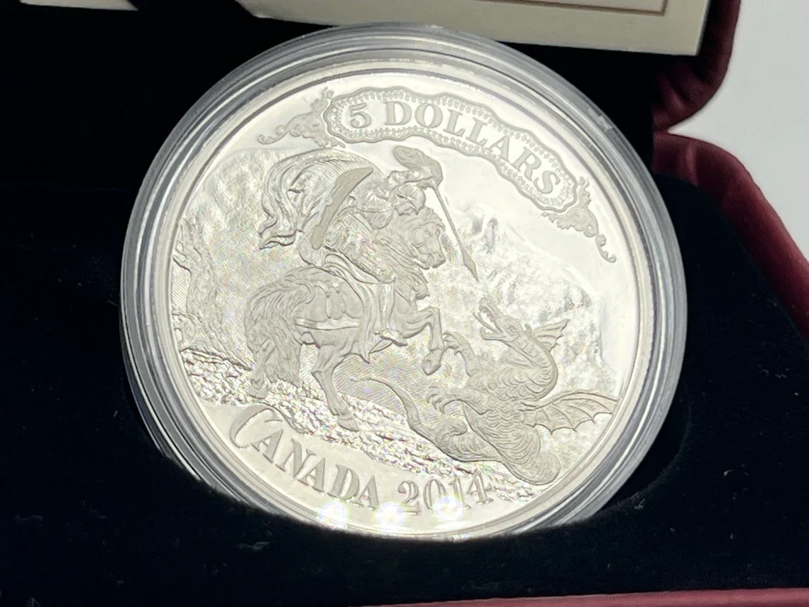 2014 5 Dollar fine silver coin bank note vignette - Saint George Slaying the Dragon - Royaltreasuryhouse