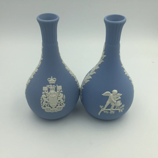 Wedgwood Pair of Jasperware 5 1/4" Cherubs Bud Blue Vase - Royaltreasuryhouse