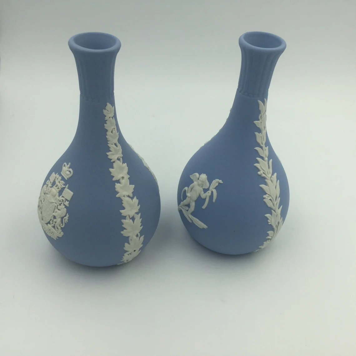 Wedgwood Pair of Jasperware 5 1/4" Cherubs Bud Blue Vase - Royaltreasuryhouse